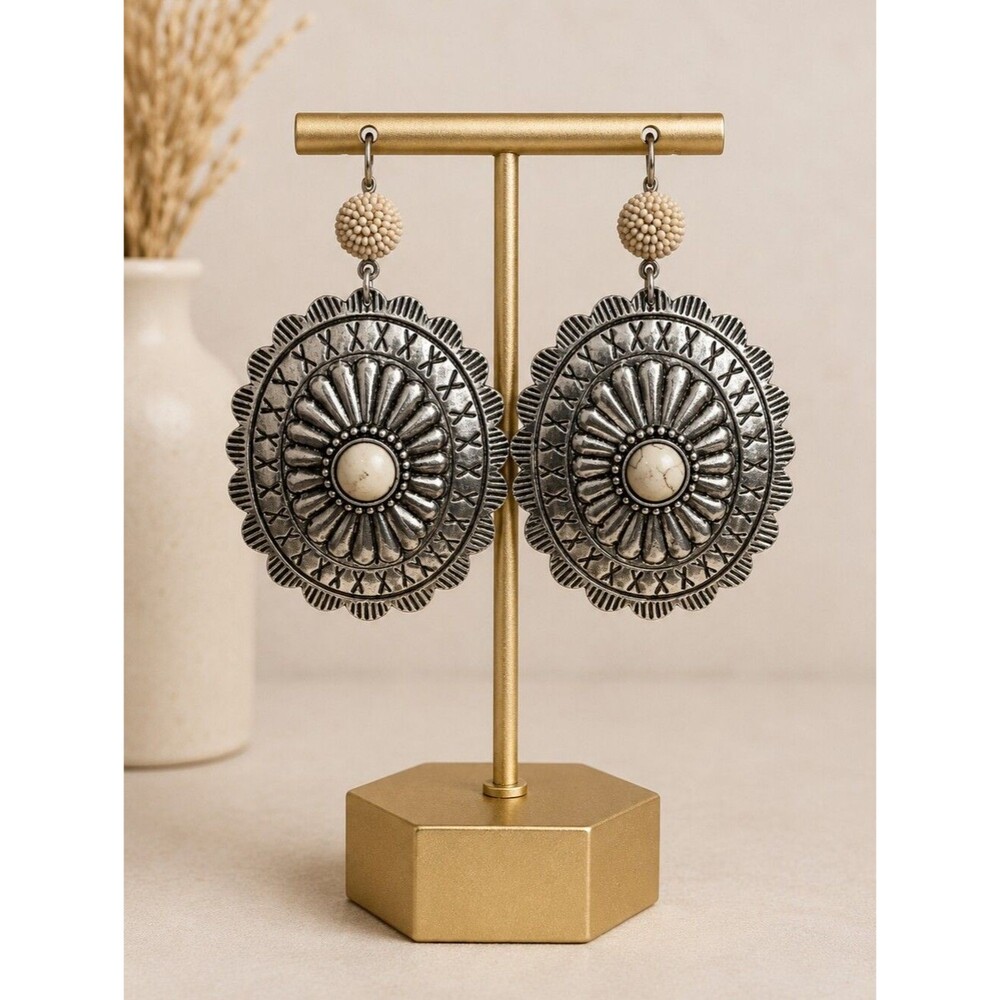 Viola Boho Silver & Gold Medallion Drop Earrings - Women Jewelry